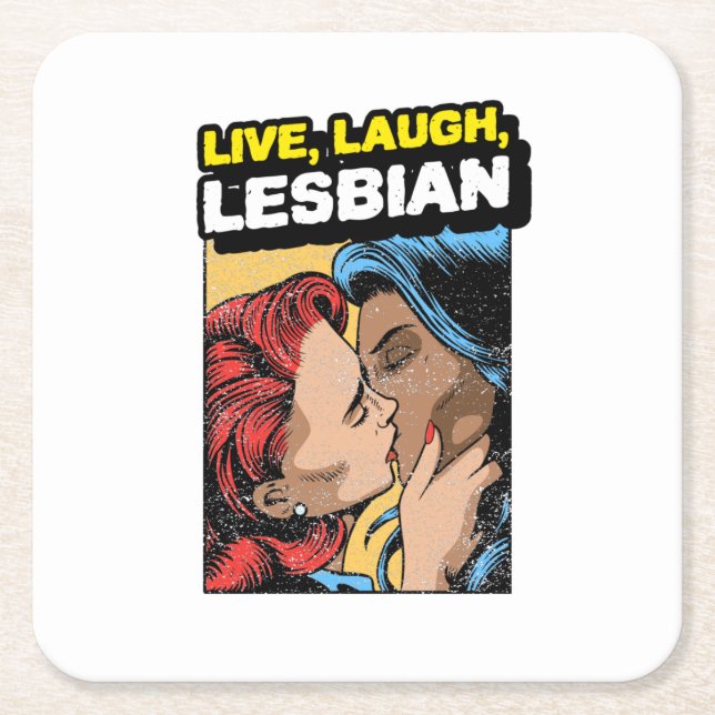 Live Laugh Lesbian Square Paper Coaster (Front)