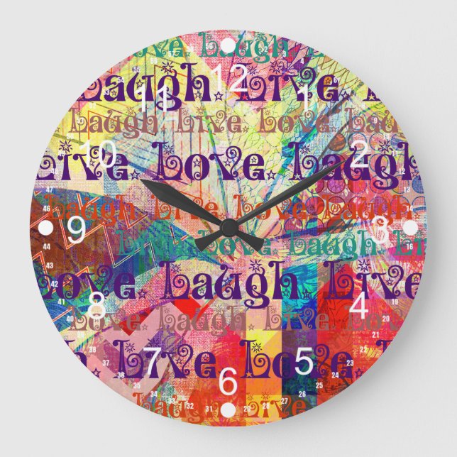 Live Laugh Love Abstract Textured Plaid Pattern Large Clock (Front)