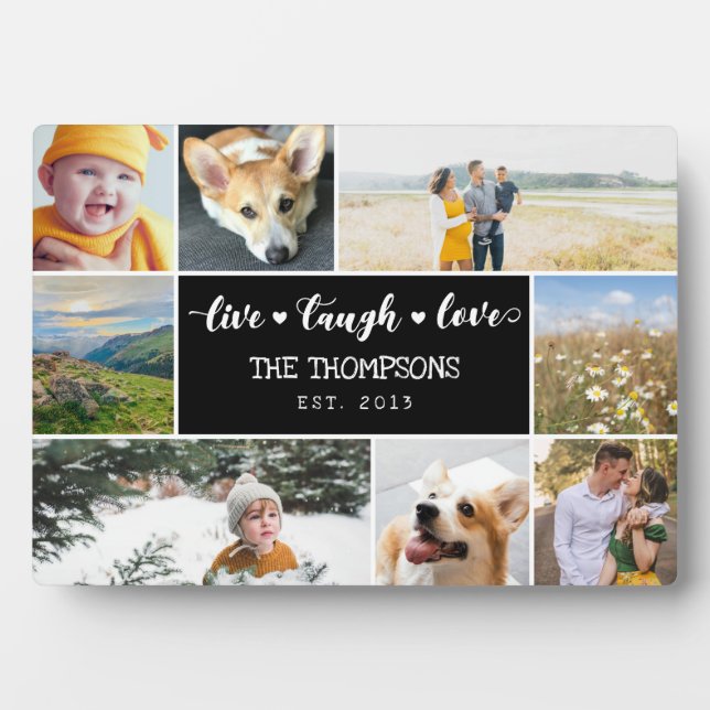 Live Laugh Love Black Photo Collage Plaque (Front)