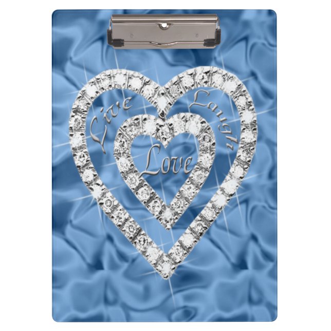 Live Laugh Love Blue Diamond Hearts Clipboard (Front)