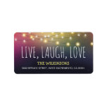 Live, Laugh, Love Christmas | Jolly Holiday Label<br><div class="desc">Uplifting holiday christmas address labels with season xmas twinkle lights on a multi coloured backdrop,  the words "LIVE,  LAUGH,  LOVE",  your family name and address.</div>