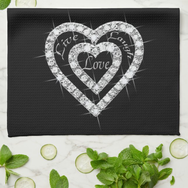 Live Laugh Love Diamond Hearts Kitchen Towel (Folded)