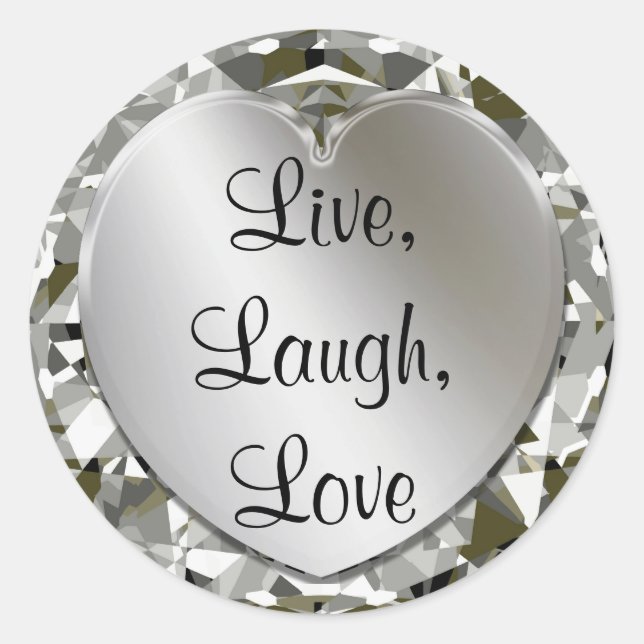Live, Laugh, Love Diamonds & Silver Heart Stickers (Front)