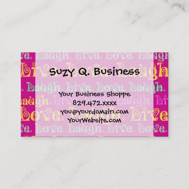 Live Laugh Love Encouraging Words Hot Pink Fuchsia Business Card (Front)