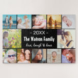 Live, Laugh & Love Family Photo Collage Jigsaw Puzzle<br><div class="desc">Modern family photo collage puzzle. Simply upload 12 square pictures and customize the test in the centre.</div>