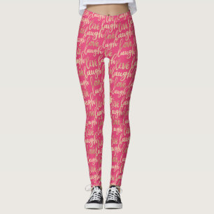 Live Laugh Love Faux Gold Lettering Deep Pink Leggings