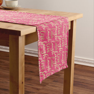 Live Laugh Love Faux Gold Lettering Deep Pink  Short Table Runner
