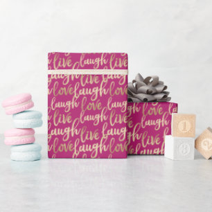 Live Laugh Love Faux Gold Lettering Magenta Wrapping Paper