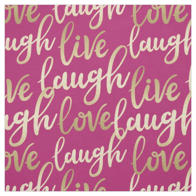 Live Laugh Love Faux Gold Lettering Pattern Fabric (Swatch)