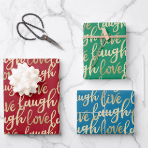 Live Laugh Love Faux Gold Lettering Pattern Wrapping Paper Sheet