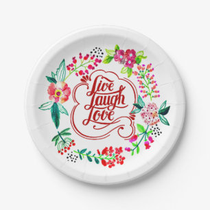 Live laugh love floral  paper plate