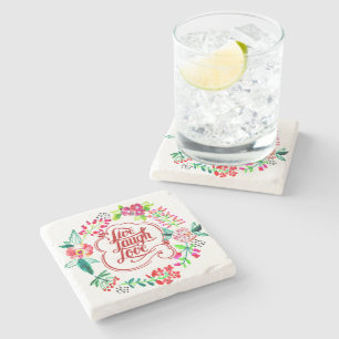 Live laugh love floral stone coaster