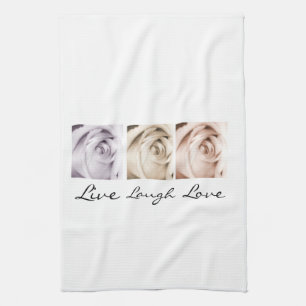 live, laugh, love floral tea towel