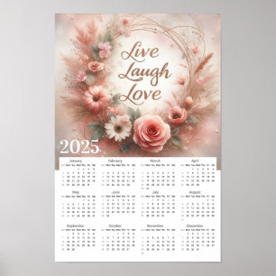 Live Laugh Love Flowers and Butterflies Calendar Poster