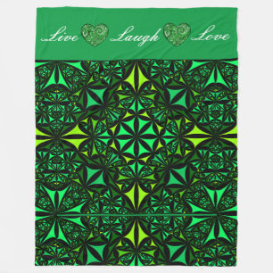 Live Laugh Love Green Fractal Fleece Blanket