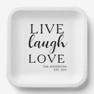 Live Laugh Love Name Established Anniversary  Paper Plate