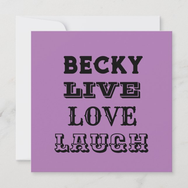 LIVE LAUGH LOVE NAME PURPLE MODERN CARD (Front)