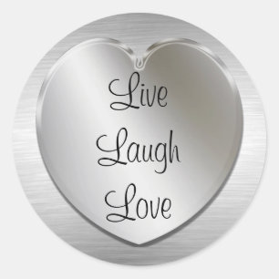 Live Laugh Love On Silver Heart Classic Round Sticker