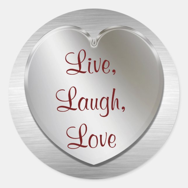 Live, Laugh, Love On Silver Heart Stickers (Front)