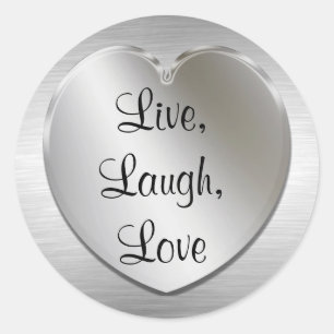 Live, Laugh, Love On Silver Heart Stickers
