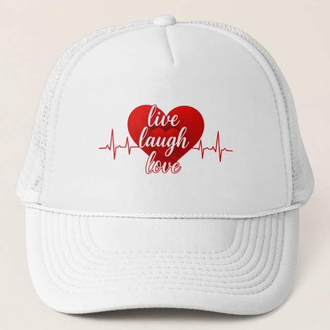 Live Laugh Love Red Heartbeat Typography Hat (Front)