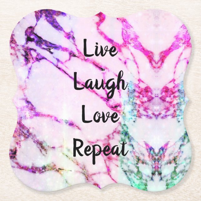 Live Laugh Love Repeat Marble Paper Coasters Set (Front)