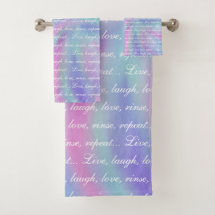 Live laugh love rinse repeat mermaid rainbow  bath towel set