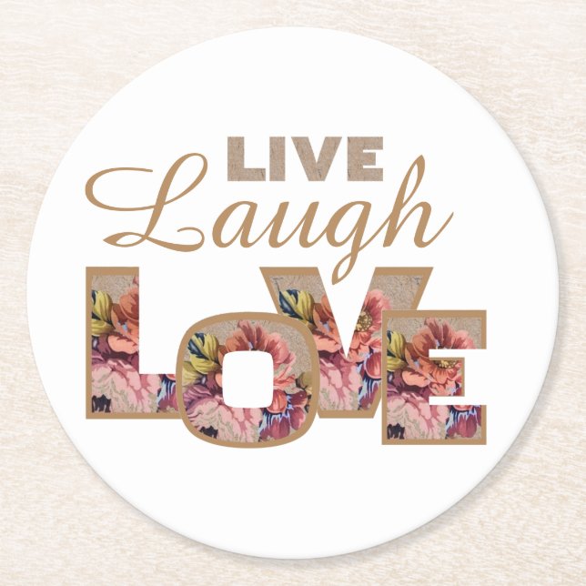 Live, Laugh, love Round Paper Coaster (Front)