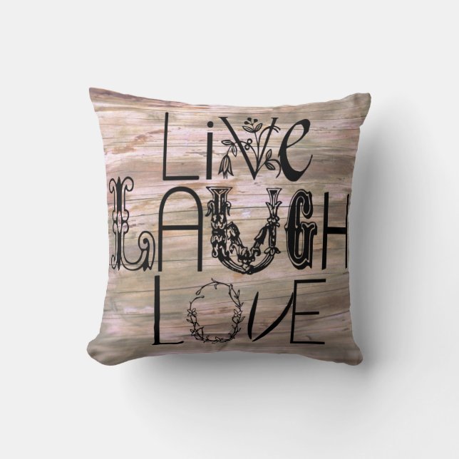 Live laugh love rustic wooden sign decor pillow (Front)