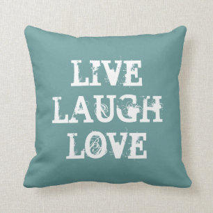 Live laugh love throw pillow with heart Teal