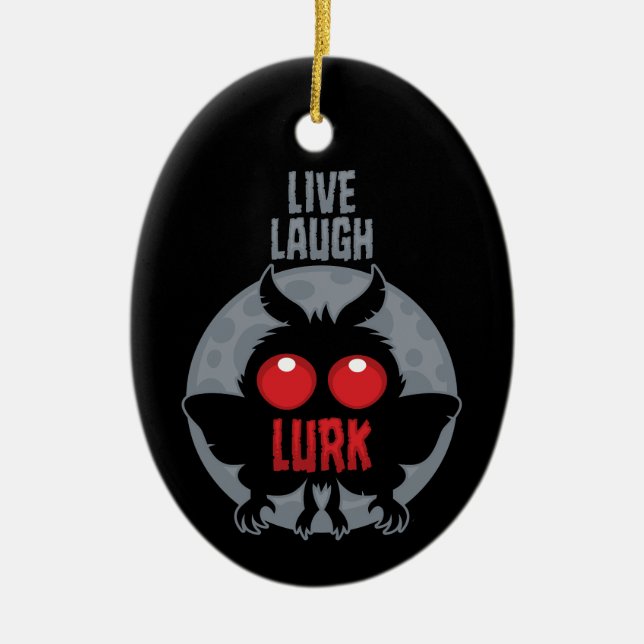 Live Laugh Lurk Mothman Cryptid Ceramic Tree Decoration (Front)
