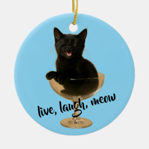 Live laugh meow - funny cat christmas ceramic tree decoration