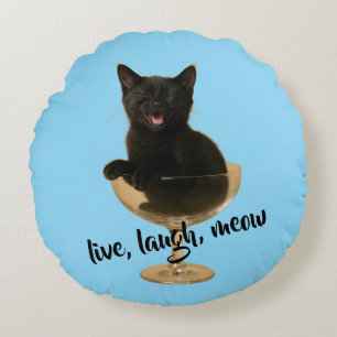 Live laugh meow - Funny Cat Round Cushion