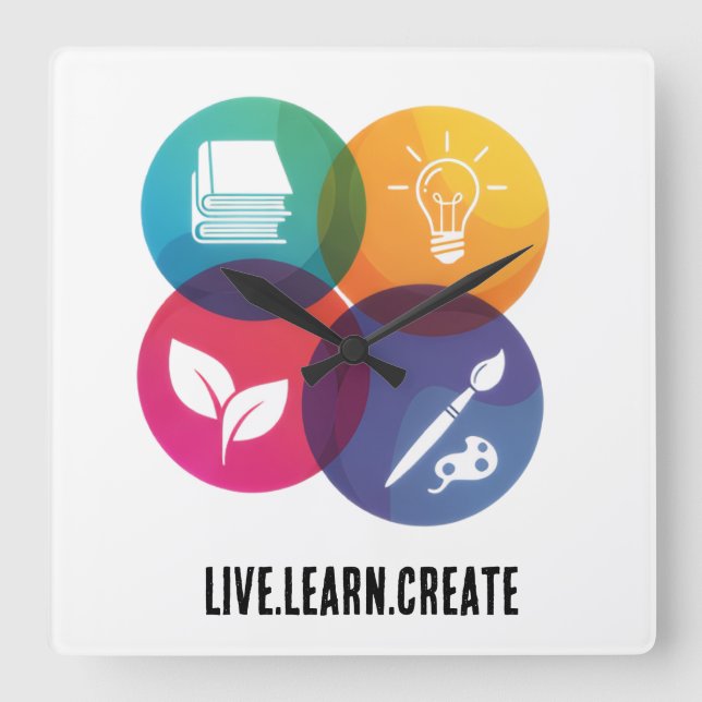 Live.Learn.Create  Square Wall Clock (Front)