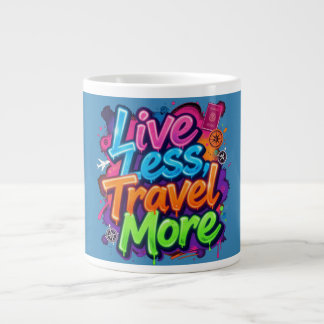 Live Less Travel More Neon Graffiti Travel Quote Large Coffee Mug