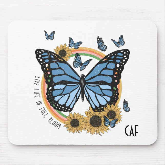 Live Life in Full Bloom Butterfly Sunflowers Mouse Pad (Front)