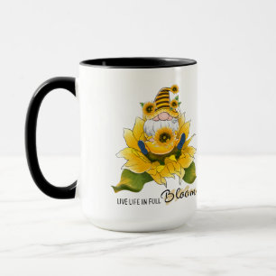 "Live Life in Full Bloom" Gnome/Sunflowers Coffee Mug