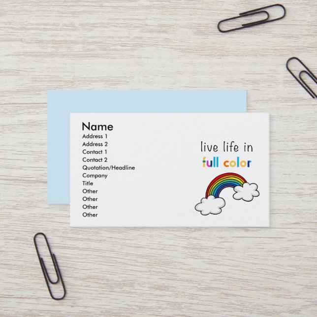 live life in full colour business card (Front/Back In Situ)