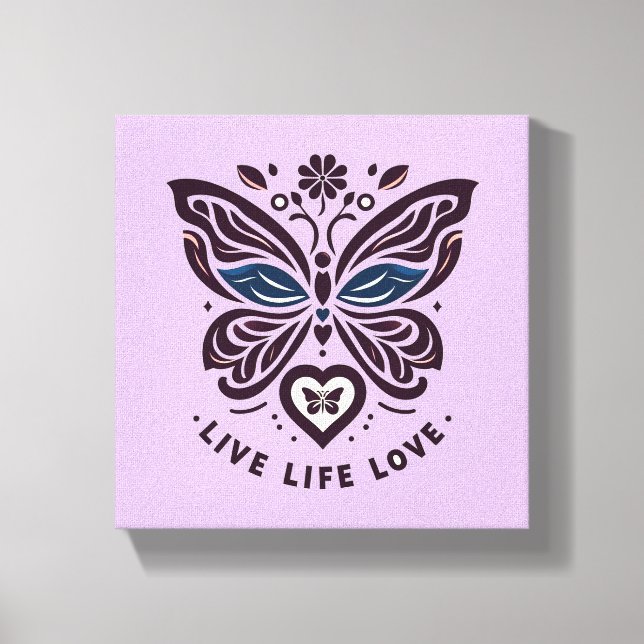 Live Life Love Butterfly Canvas Wall Art (Front)
