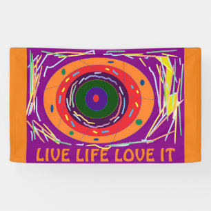 LIVE LIFE LOVE IT IN PURPLE ORANGE ART DESIGN BANNER