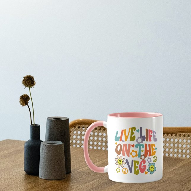 Live Life on the Veg, Trendy Flowers Retro Vegan Mug (Creator Uploaded)