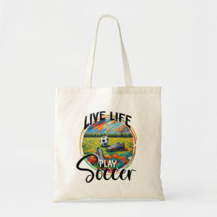 Live Life Play Soccer, Football Fan Illustration Tote Bag