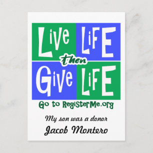 Live Life then Give Life Donor Postcard