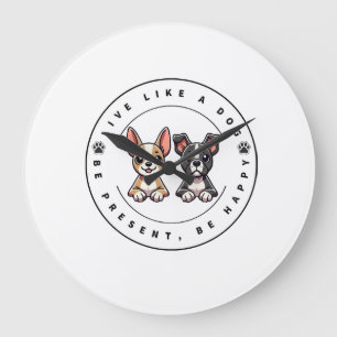 Live Like a Dog Be Present Be Happy Large Clock