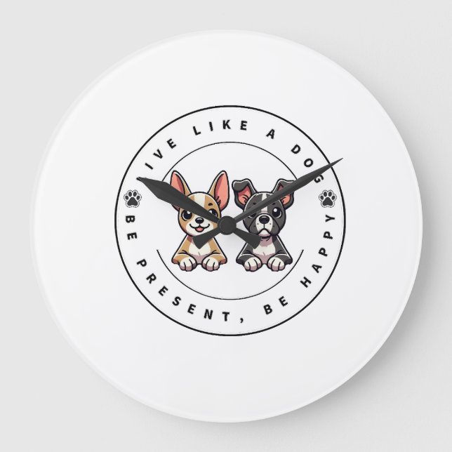 Live Like a Dog Be Present Be Happy Large Clock (Front)