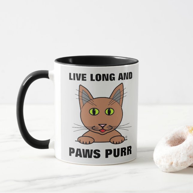 Live Long and Paws Purr Funny Cat Mug (With Donut)