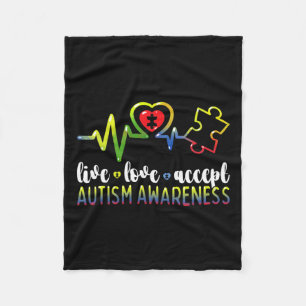 Live Love Accept Autism Awareness Fleece Blanket