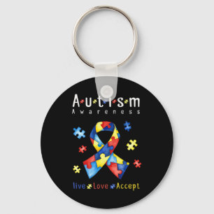 Live, Love, Accept, Autism Awareness, Funny Autism Key Ring