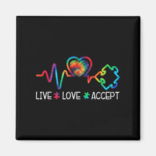 Live Love Accept Autism Awareness Heart Beat Mom D Magnet