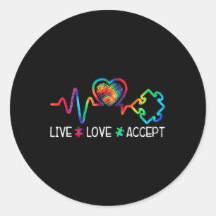 Live Love Accept Autism Awareness Heart Beat Mum D Classic Round Sticker